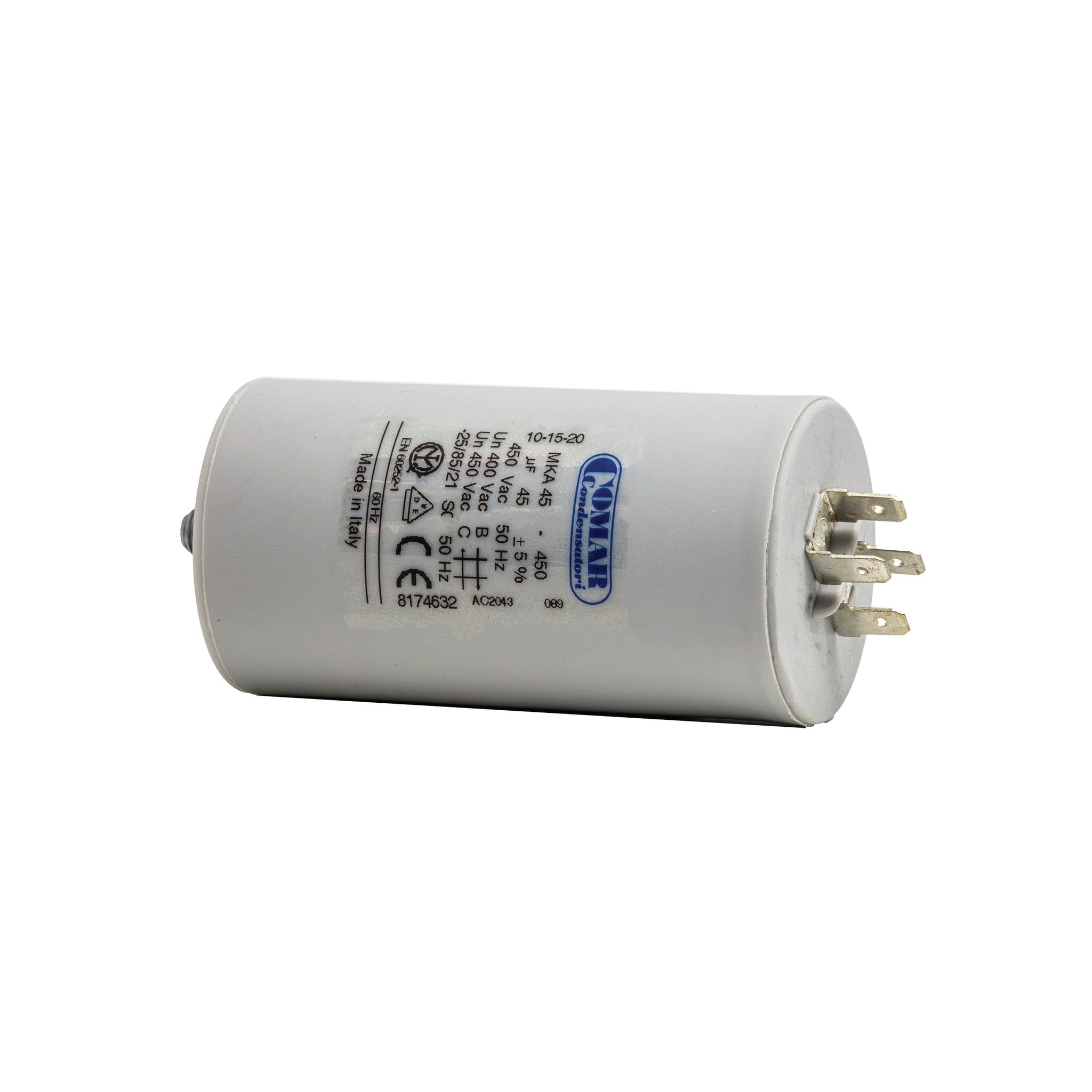 AnlaufKondensator MotorKondensator 3,5µF 450V 25x58mm Stecker M8 Miflex, 3,5uF e