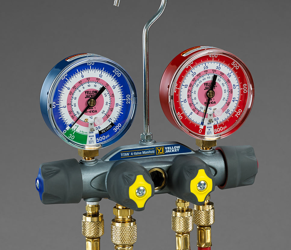 Yellow Jacket TITAN® 4-valve Manifold Gauge R22/134a/404A 49912