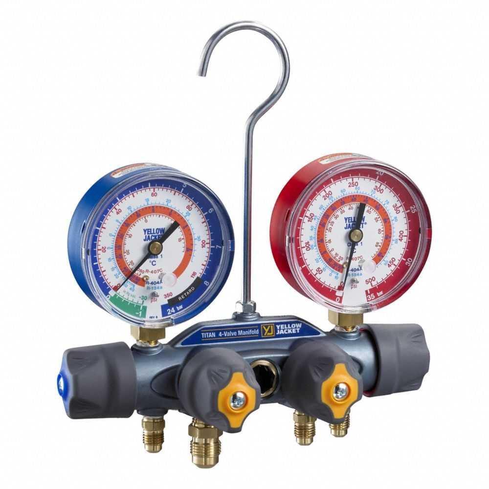 Yellow Jacket TITAN® 4-valve Manifold Gauge R134a/404A/407C 49956