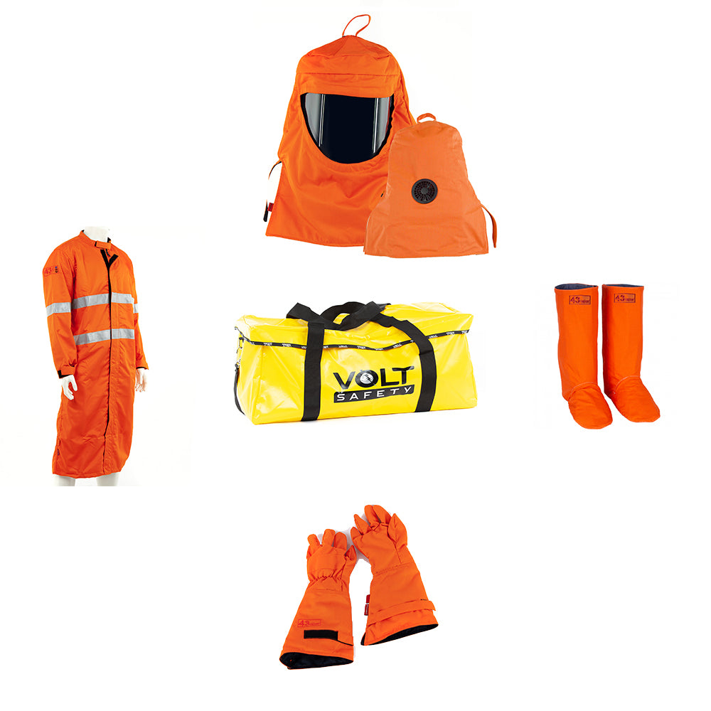 Volt Safety Arc flash Kit HRC4 43cal/cm2 Switching Coat with Vented Hood  - ARC-KIT4-S-SWC-VT