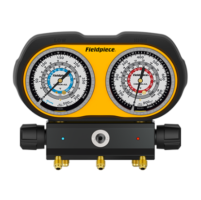 Fieldpiece GS334C 3 port analog manifold gauge set with charging hoses sight glass and hard case