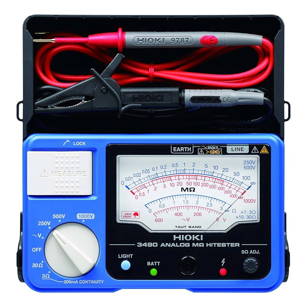 Hioki multimeter with probes on a white background