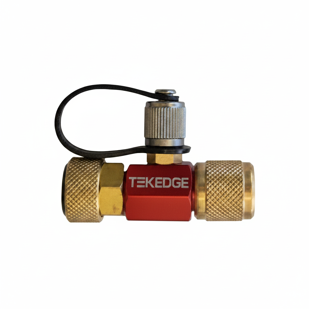TEKEDGE TE-CDT-05 red 5/16 inch female to 5/16 inch male flare adjustable hi flow Schrader core depressor tool