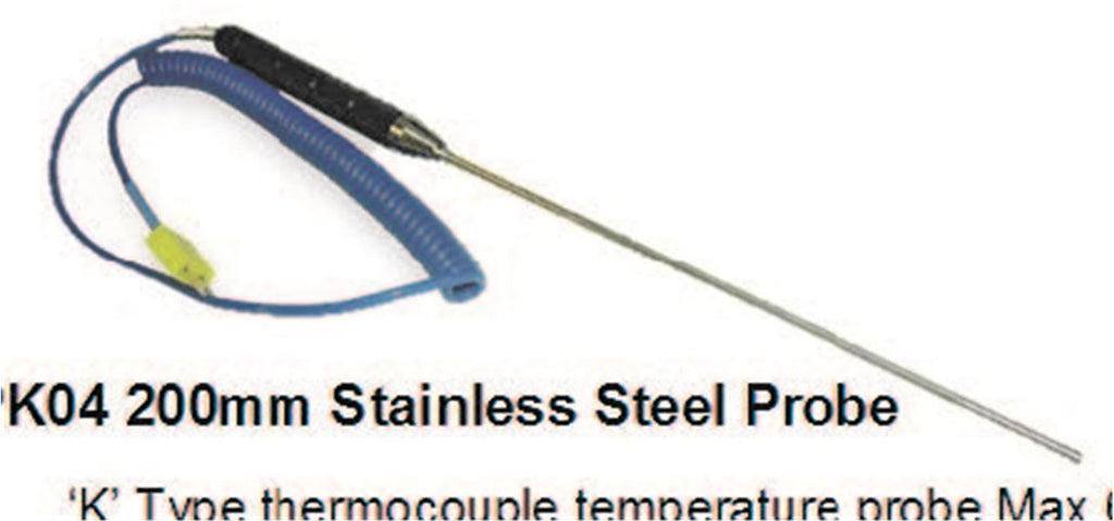 CPS K-Type Thermocouple Stainless Steel Probe 200mm TPK04
