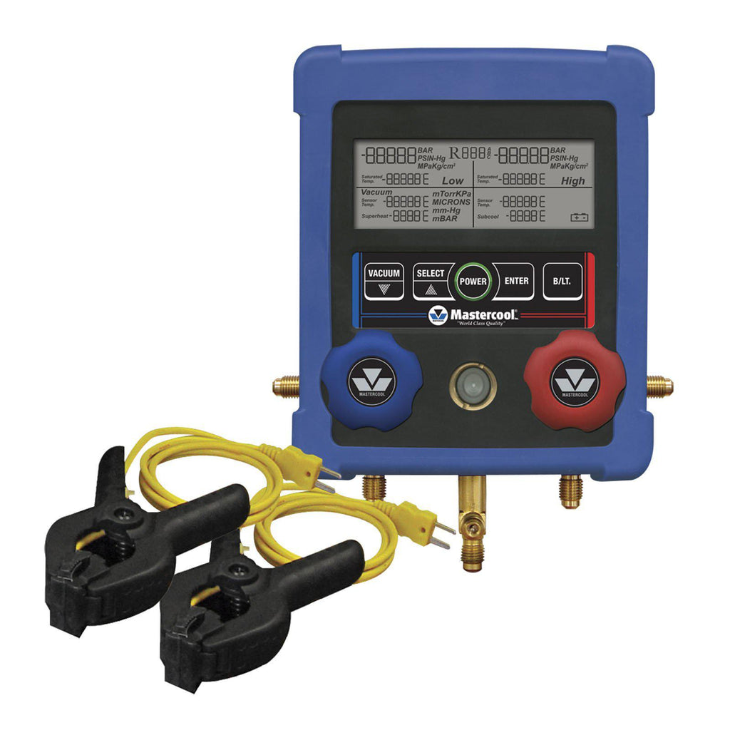 Mastercool 2 Valve Digital Manifold With Thermocouples 99103-A-2 Refrigerant Gauges