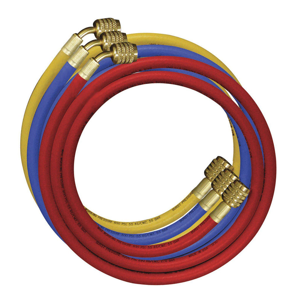 Mastercool 90cm R410a Hose Set of 3 with 2 x 1/4" to 5/16" and 1 x 1/4" SAE 49336-JT