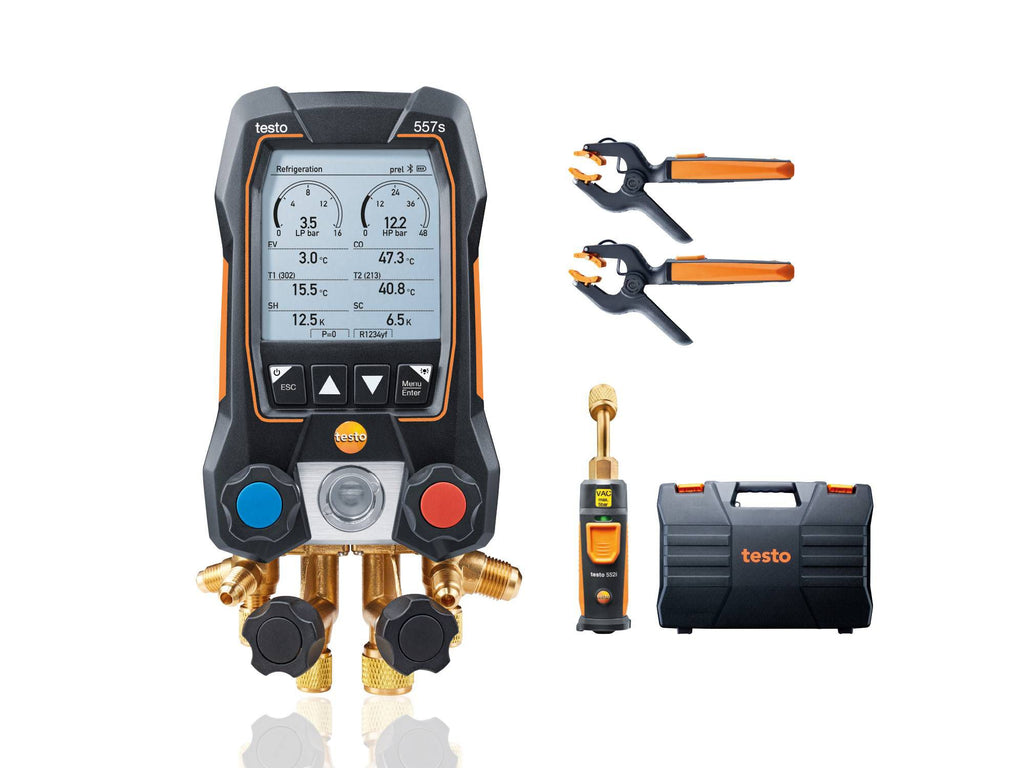 Testo 557s Smart Digital Manifold with Vacuum and Clamp Temperature Probes 0564 5571