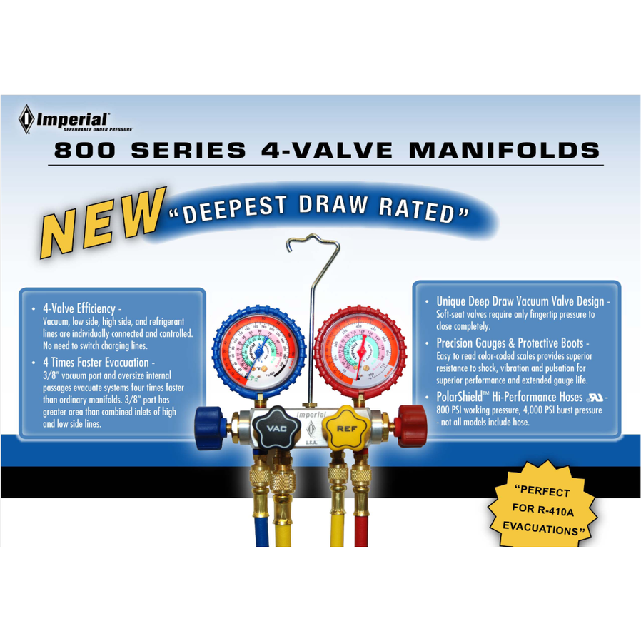 Imperial 800 Gauges Four Valve Manifold - Manifold Only-Refrigerant Gauges-Imperial-Cool Tools HVAC-R