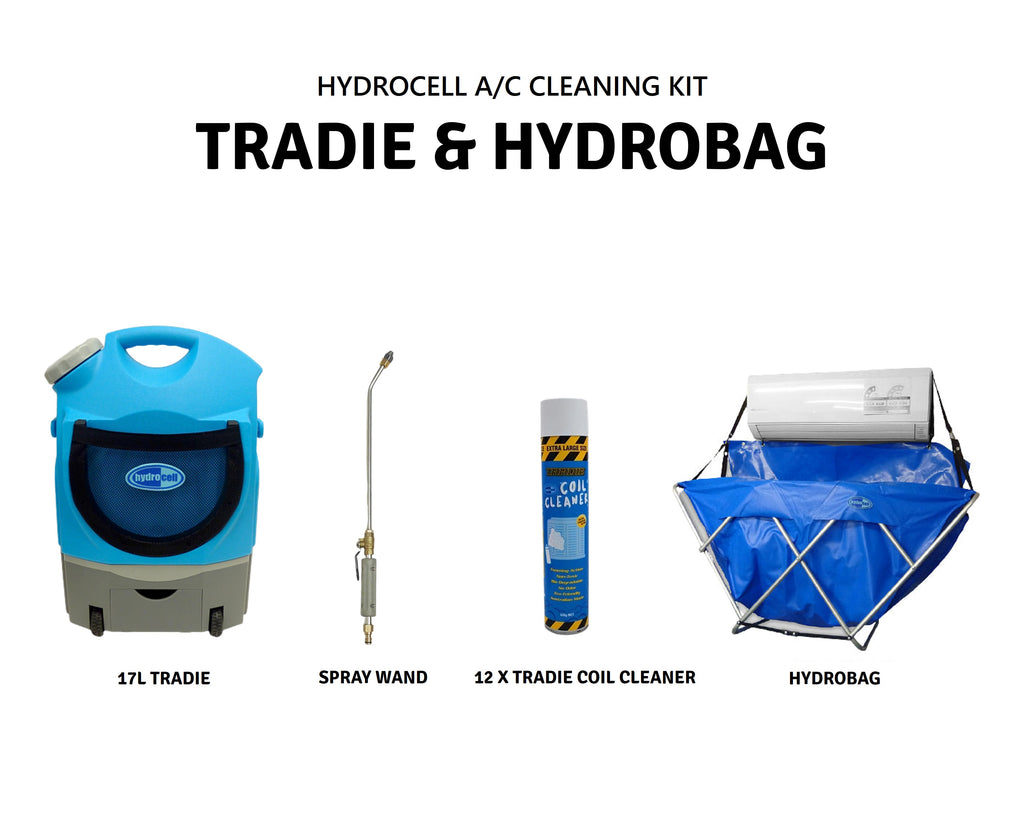 Hydrocell A/C Cleaning Kit (Hydrobag, 17L Tradie Pressure Washer, Spray Wand, 12 x Coil Cleaner) HYD-KIT-CHEMICAL